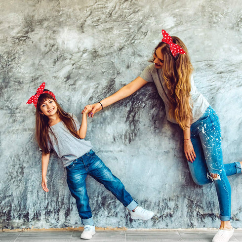 WILLBOND Christmas Parent Baby Girl Turban Headband, 2 Pieces Red Black Plaid Headbands with Bow for Mom Baby