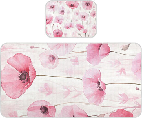 SyXIOP Pink Flowers Cooling Baby Mattress Protector 28" x 52" Reusable Crib Bumper