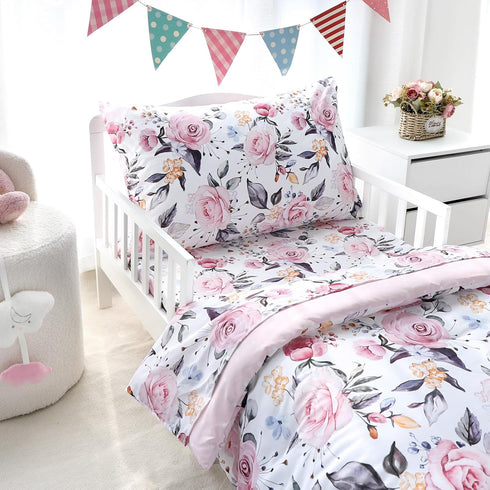 Set 4 Set, Set, Pea Pod Toddler Bedding for Girls, Piece Soft & Breathable Floral Crib Bedding Bed-in-A-Bag Toddler
