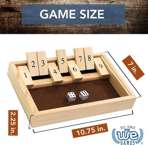 9 11 inches WE Games Classic Dice Board Game Number Flip Tiles with Natural Wooden Box