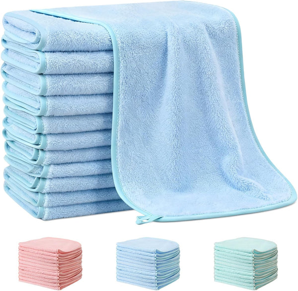 Hahafelt 12 Pack Blue Baby Burp Cloths for Boys and Girls Coral Fleece