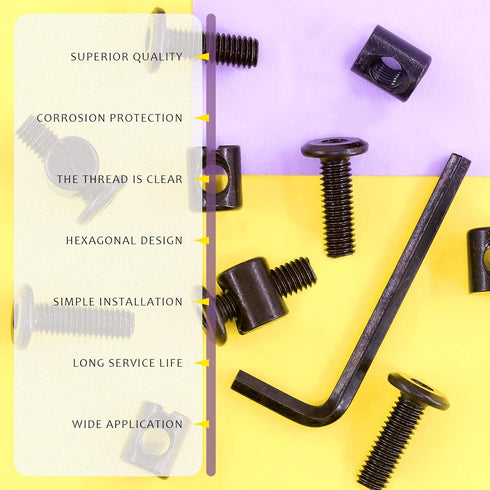 Swpeet 25Pcs M6 20mm 1 (M6x20mm) Black Crib Hardware Screws, Hex Socket Head Cap Crib Baby Bed Bolt and Barrel Nuts