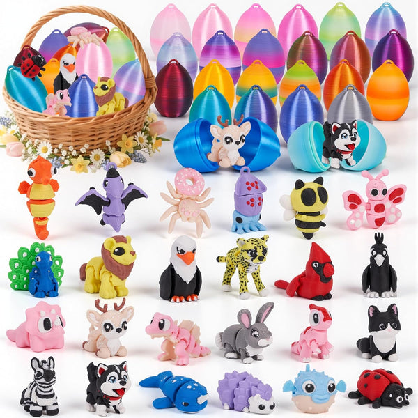 YILCER Mini 3D Printed Animals with Eggs Flexible Articulated Fidget Wigglitz Toys 3D