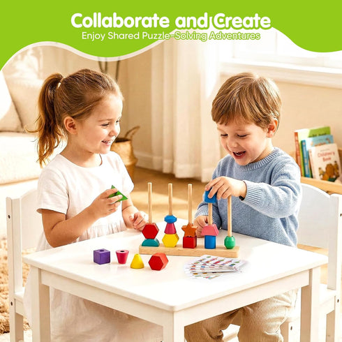 JRUXJWI Set 3 4 5, Montessori Wooden Threading Beads for Toddlers Bead Sequencing & Stacking Toy with Pattern Cards