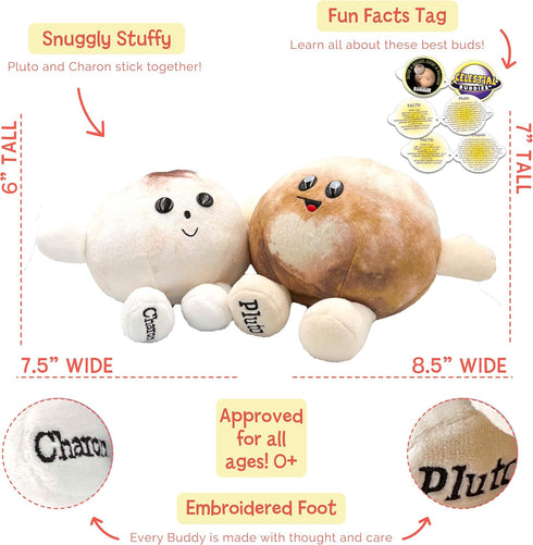 7.5", 8.5" 0+ Celestial Buddies Pluto & Charon Buddy | Soft Stuffed Plush Embroidered Features Fun Planet Facts Tag