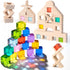 Wooden Rainbow Building Blocks Set for Kids, 22 PCS Wooden Blocks & 25 PCS Acrylic Gem Cubes, Montessori Stacking Toys