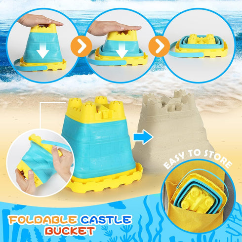Set, 24PCS Backpack 2 Summer Elovien Beach Sand Toys Sandbox Toys with Mesh Bag Included Foldable Buckets Pails, Sand