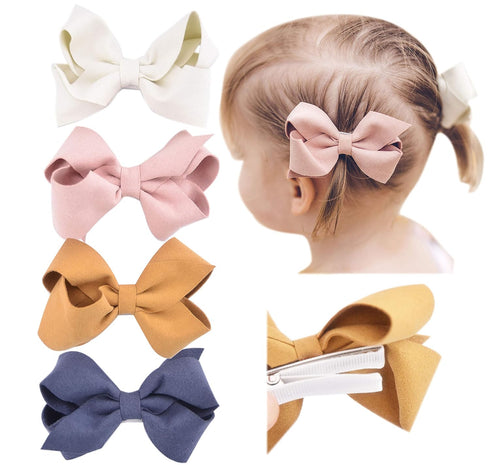 California Tot Set of 4 Faux Suede 3D Bow Clips for Toddlers Girls