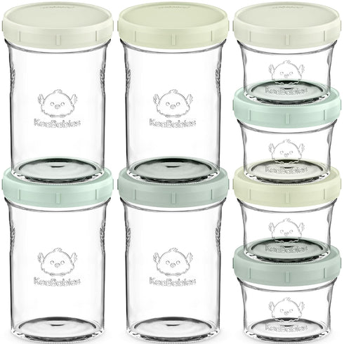 KeaBabies 4pk 8oz & 4pk 4oz Glass Baby Food Containers - Leak-Proof, Microwavable Small Baby Glass Jars with Lids,
