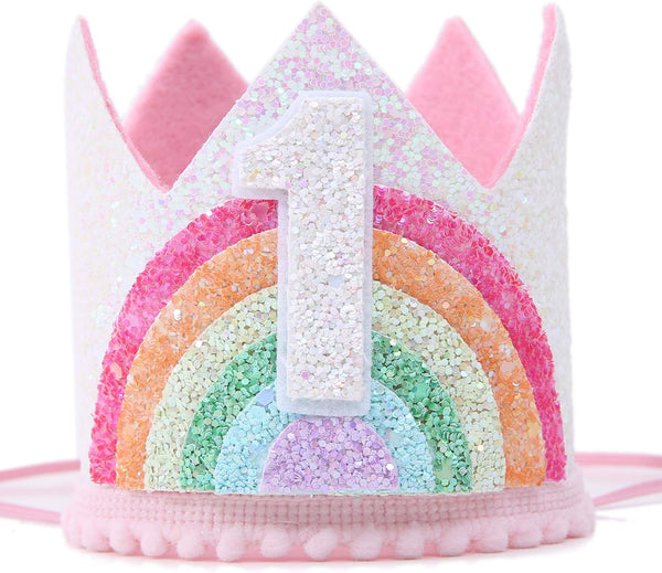 WAWUO Birthday Rainbow Girl Crown, Birthday Hat for Event Party Supplies