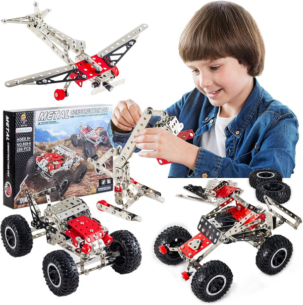 Volico 6-in-1 STEM Kit - Engineering Metal Truck, Airplane and Sports Car Excavator