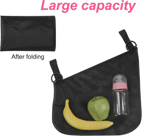 WJIAAA 2 Pack Side Sling Stroller Organizer, Universal Portable Side Sling Stroller with Mesh Cargo Net, Black