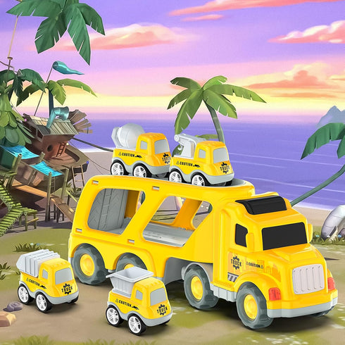 3 4 5 4 Pack Veslier Toddler Car Toys for Years Old Construction Transport Truck with Small Pull Back Construction