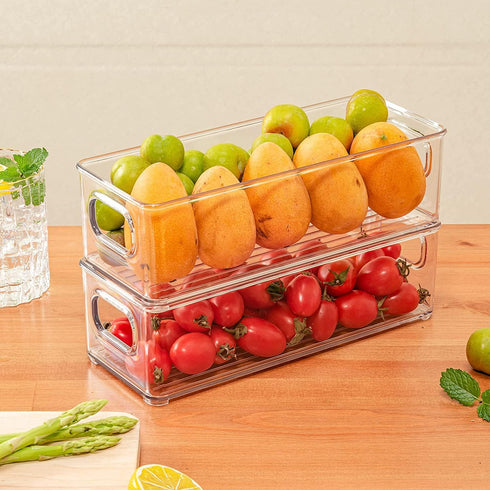 4 Pack, mDesign Plastic Long Stackable Storage Organizer Container, Organization Bin w/Handles for Kitchen, Pantry