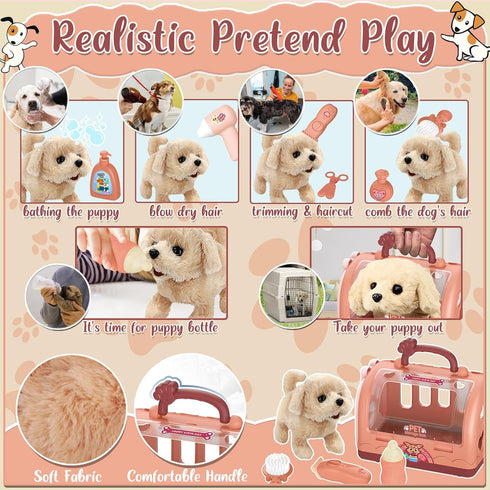 Set 12Pcs Set 3 4 5 6 7 8 TEUVO Pet Care Play Robot Dog Toys for Kids Puppy Dog Toy Pet Walk Grooming Vet Toys