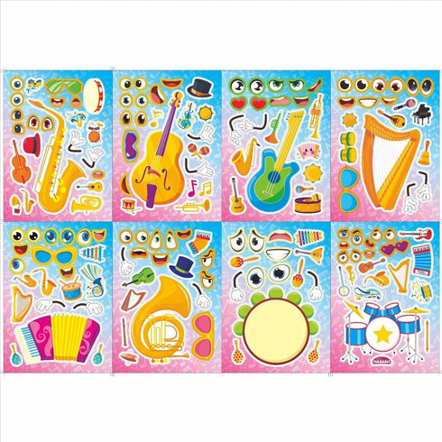 24 8.3 5.9in) TIAMECH Make Your Own Musical Instrument Stickers - Sheets Drum Guitar Make A Face Stickers, Birthday