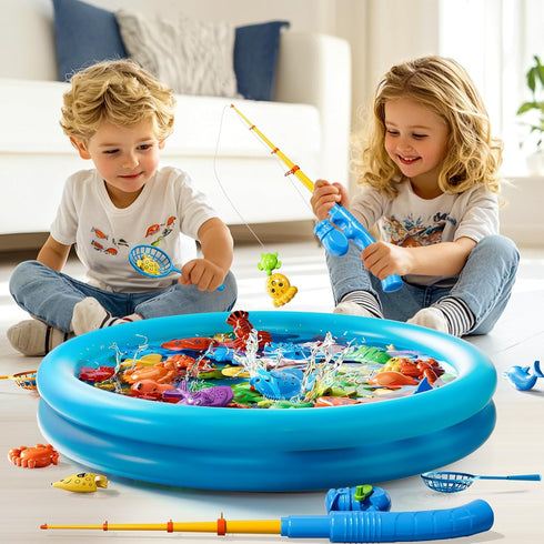 LILYBUDS 3-5 4-8, Magnetic Fishing Pool Toys Game for Kids Toddlers Fishing Water Table Bathtub Toy with Inflatable
