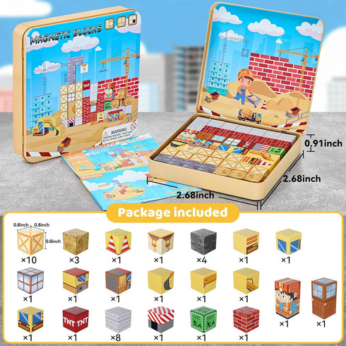 EWED 3-8, Set 49 Magnetic Building Blocks Travel Toys for Kids Ages STEM Learning with Iron Storage Box Toddler