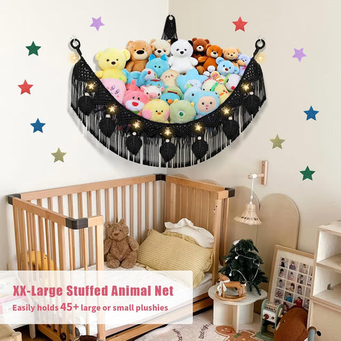 Hammock 56'' Stuffed Animal Storage Corner, Jumbo Boho Macrame Leaf Hanging Stuff Animal Holder for Teddy Plushie