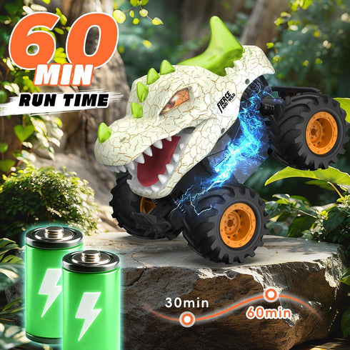 2.4GHz 1:24 6-12, Dinosaur Remote Control Car RC Monster Truck Scale RC Car with LED Lights & Movable Mouth