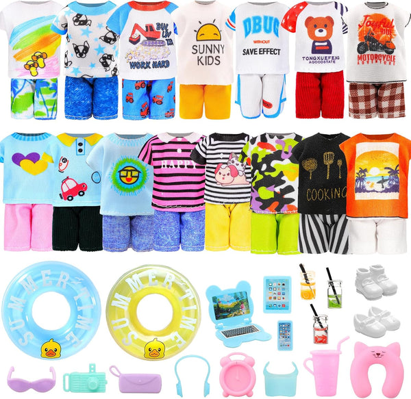 Miunana 36 PCS Boy Doll Travel Outfits for 4-6 Inch Doll, Includes 20 PCS Tops and Pants