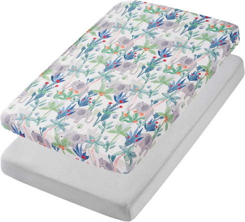 2 Pack, Pack 38x 24 Pack TILLYOU Mini Crib Sheets Fitted and Play Sheets for Toddler Mattress, Soft and Breathable n
