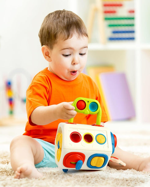 Vanmor Busy Cube for Toddlers, Montessori Sensory Activities Busy Board, 10 in 1 Fidget Cube Baby Gifts