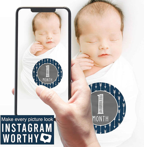 Hadley Designs 16 Monthly Baby Milestone Stickers for Baby Boy - Blue