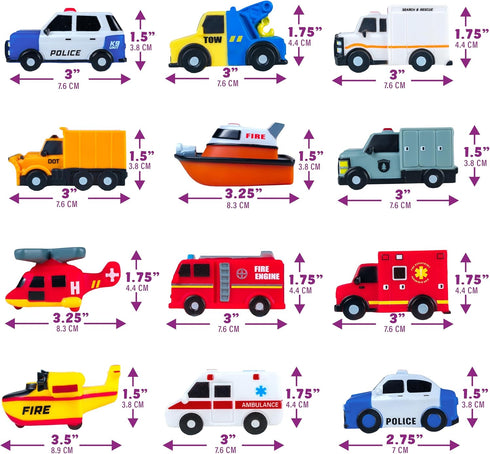 12 Pack Tub Works Emergency Cars Light Up Bath Toys, | Water-Activated Light Up Toys Flash & Change Color | Easy-Grip