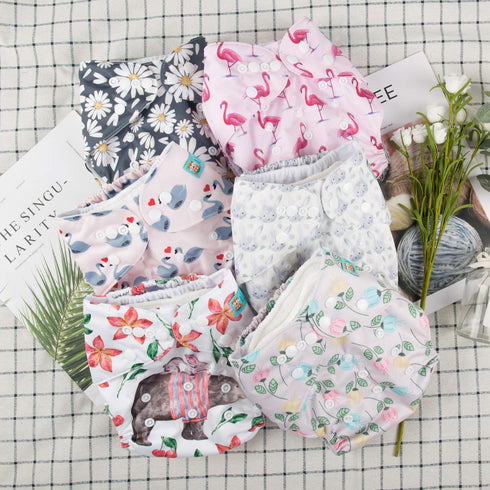 6 Pack 12 ALVA Cloth Diaper with Inserts One Size Adjustable Washable Reusable Diaper Cover for Baby Girls and Boys