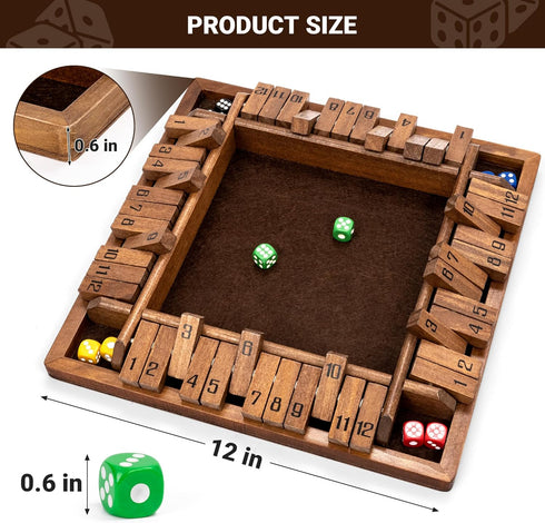 12 ropoda Shut The Box Game, Upgraded Numbers Wooden Board Games for Adult and Kids, Shut The Box Dice Game -Addition
