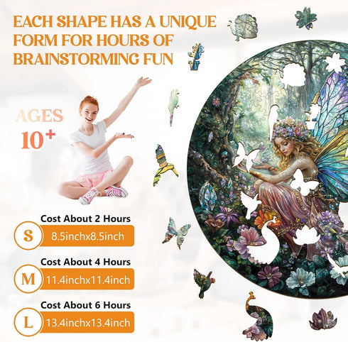 Decor(L-13.4 13.4in 300pcs) Wooden Puzzles for Adults, Magic Fairy Wood Puzzles Adult, Unique Animal Shaped Wooden