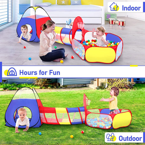 PigPigPen 3 in 1 Kids Play Tent, Pop Up Playhouse with Tunnel and Ball Pit for Indoor/Outdoor Fun