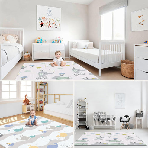 79x71 6-12 Tummy Motherly Haven Foldable Baby Play Mat for Floor, Extra Large Reversible Foam Play Mat for Babies
