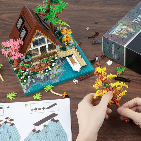 A-Frame Cabin Building Set - Medieval Forest Cabin House Micro Building Block Set for Adults and Teens (2688 Pcs)