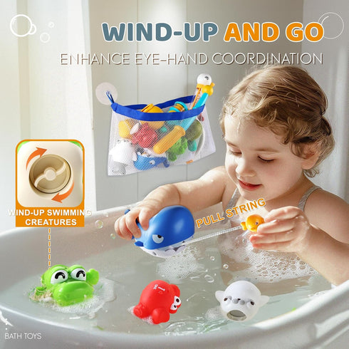 2-4 11 Set Aprilwolf Bath Toys for Kids, Magnetic Fishing Toys with Storage Bag and Light up Star, Wind Up Creatures