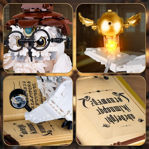 Set, Set 14+ (1162 Vziimo Ideas Magic World Owl Building MOC Creative Bird Animal Building with Light, Collectible Hary