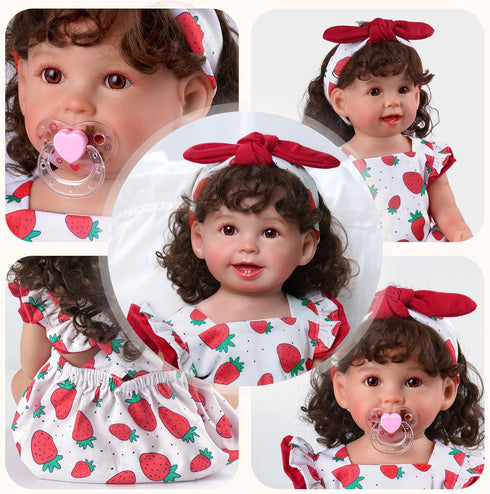 BABESIDE Reborn Baby Doll Clothes for 20-22 Inch Dolls, Strawberries Baby Doll Outfits with Pacifier