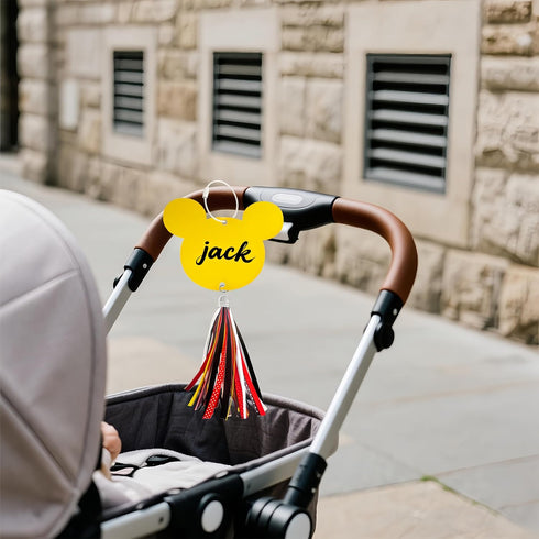 FAMCHAINS Stroller Identification Name Tag Pendant,Wood Hanger with Custom Name,Quickly Locate Your Stroller in Crowded