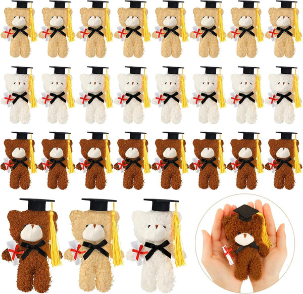 24 Pcs Mini Graduation Bear Plush Toy - 5.5 Inch Stuffed Animal with Black Cap, Class of 2024 Graduation Gift