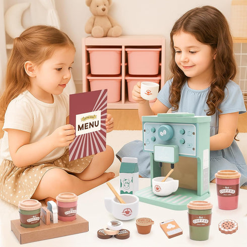 Playset Set Kids Coffee Toy Coffee Maker for Toddler Wooden Kitchen Accessories Pretend Play for Girls Boys Ages