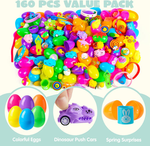 160 JOYIN PCS Prefilled Easter Eggs with Assorted Toys for Easter Egg Hunt Supplies, Basket Stuffers, Classroom Prizes