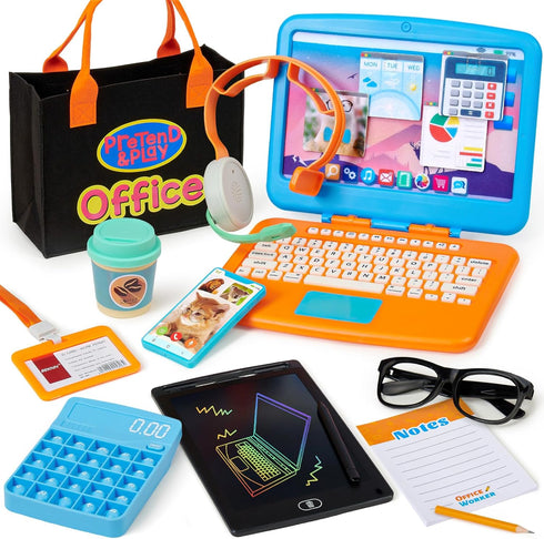 Cleboen Pretend Play Home Office Set for Kids Toy Laptop Computer, LCD Writing