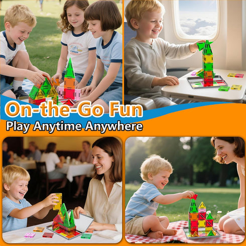 3+,Creative SKTMYY Mini Magnetic Tiles,Travel Magnetic Tiles with Metal Box,Car Airplane Travel Essentials for Kids