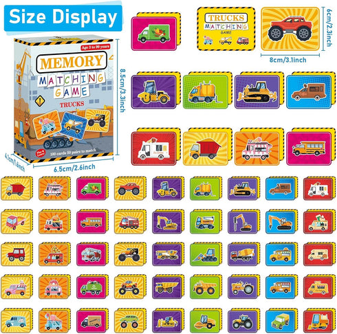 100 3-8 gisgfim PCS Memory Matching Game Trucks Concentration Memory Card Games for Kids Preschool Educational Ages A