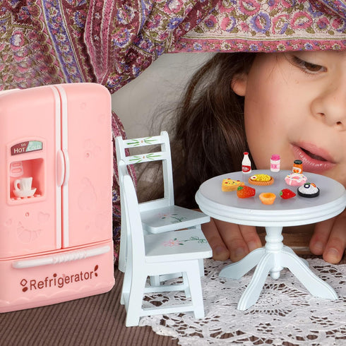 17 Pieces Mini Fridge Toy Dollhouse Refrigerator with Mini Food Set - Kitchen Furniture Food Toys for Kids Girls