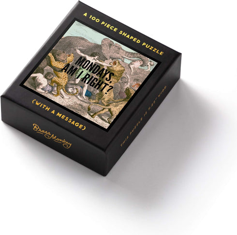 Brass Monkey Mondays, Am I Right? 100-Piece Mini Jigsaw Puzzle, 7.25” x 7.25” – Funny Puzzle with Black Foil