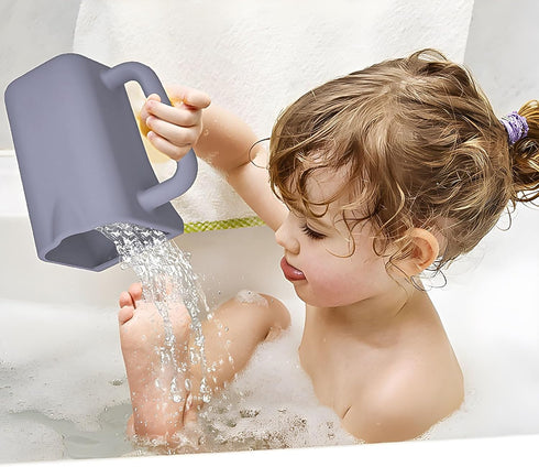 ILORVIUN Baby Bath Rinse Cup - Bath Essential Mug with Soft Grip Handle + Flow Control, Silicone Shampoo Rinser & Bath