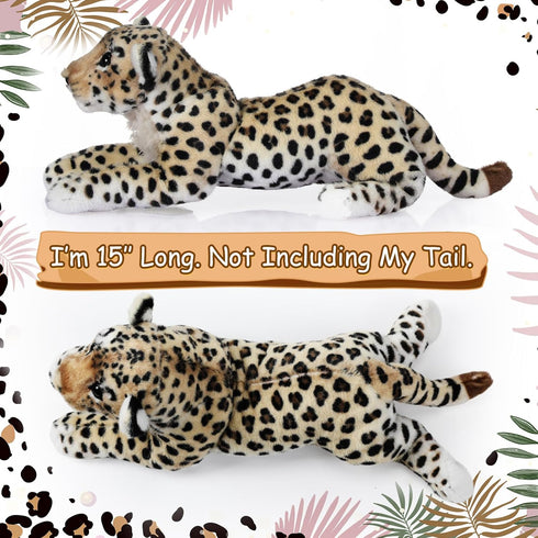 15'' Tiger Stuffed Animal, Stuffed Tiger Leopard Lion Animal Plush Toys Realistic Tiger Plush Gifts Leopard Lion Tiger Pillow Jungle Stuffed Animals for Boys Girls Animal Parties (Leopard)