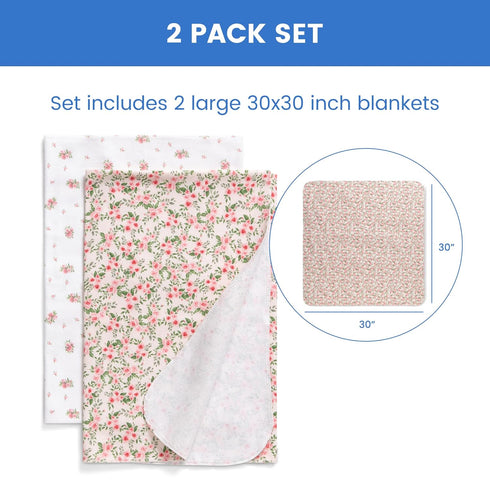 Delta Children 100% Cotton Flannel Baby Receiving Blankets for Girls and Boys, 30x30 Inches (Pack of 2), Pink Floral